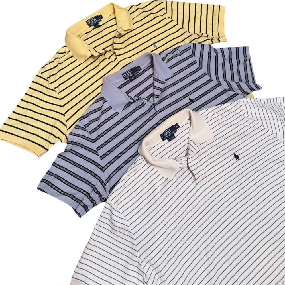 Polo By Ralph Lauren Lot Of 3 Vintage Striped Polo Shirts Yellow Blue White XL